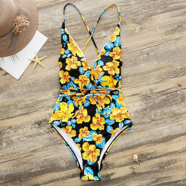 Bikinx Floral print push up one piece swimsuit female Sexy bathers brazilian bikini 2019 Deep v halter swimwear women monokini