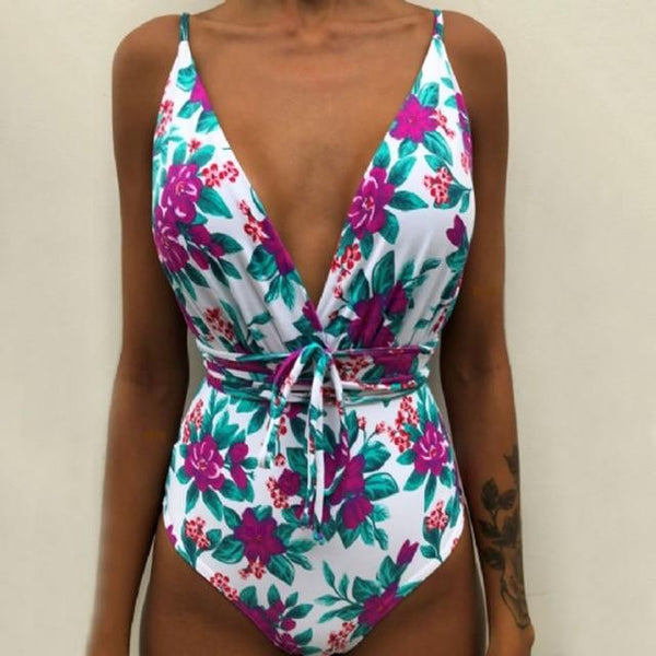 Bikinx Floral print push up one piece swimsuit female Sexy bathers brazilian bikini 2019 Deep v halter swimwear women monokini