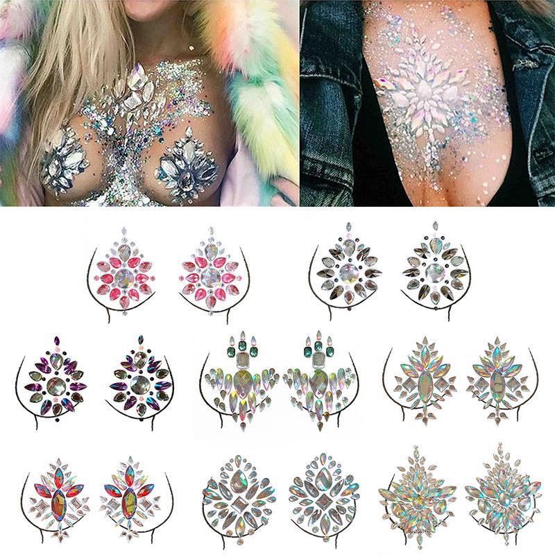 Resin Rhinestone Chest Glitter Sticker For Female Rhinestone Body Chest Tattoo Sticker Decoration Festival Party Ornaments