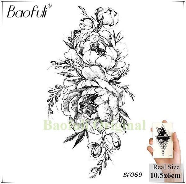 BAOFULI 20 Styles Women Black Flowers Tattoo Transferable Fake 3D Body Art Tatoos Neck Arms Sleeve Rose Temporary Tattoo Sticker