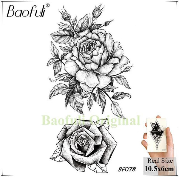 BAOFULI 20 Styles Women Black Flowers Tattoo Transferable Fake 3D Body Art Tatoos Neck Arms Sleeve Rose Temporary Tattoo Sticker