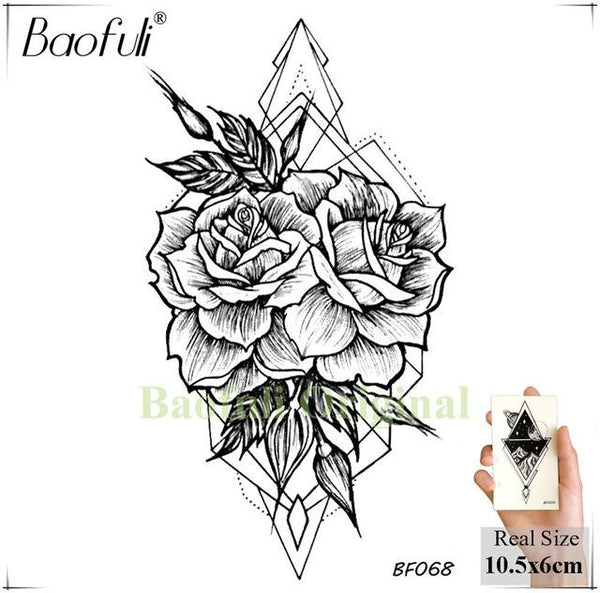 BAOFULI 20 Styles Women Black Flowers Tattoo Transferable Fake 3D Body Art Tatoos Neck Arms Sleeve Rose Temporary Tattoo Sticker