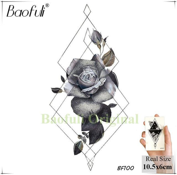 BAOFULI 20 Styles Women Black Flowers Tattoo Transferable Fake 3D Body Art Tatoos Neck Arms Sleeve Rose Temporary Tattoo Sticker