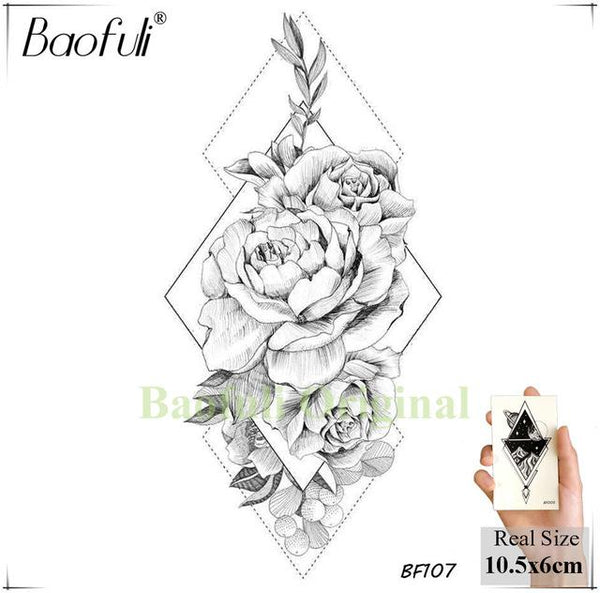 BAOFULI 20 Styles Women Black Flowers Tattoo Transferable Fake 3D Body Art Tatoos Neck Arms Sleeve Rose Temporary Tattoo Sticker