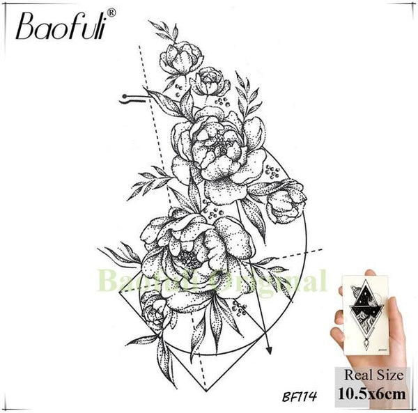 BAOFULI 20 Styles Women Black Flowers Tattoo Transferable Fake 3D Body Art Tatoos Neck Arms Sleeve Rose Temporary Tattoo Sticker