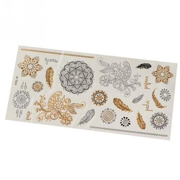 Bohemian Women Men Body Art Gold Metallic Tattoo Sticker Chain Bracelet Fake Jewelry Waterproof Temporary Tattoos Sticker #20