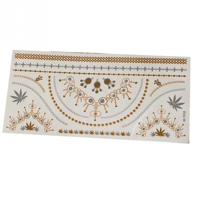 Bohemian Women Men Body Art Gold Metallic Tattoo Sticker Chain Bracelet Fake Jewelry Waterproof Temporary Tattoos Sticker #20