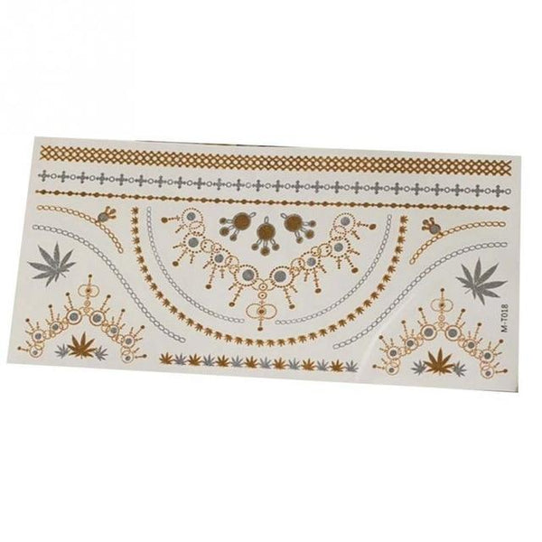 Bohemian Women Men Body Art Gold Metallic Tattoo Sticker Chain Bracelet Fake Jewelry Waterproof Temporary Tattoos Sticker #20