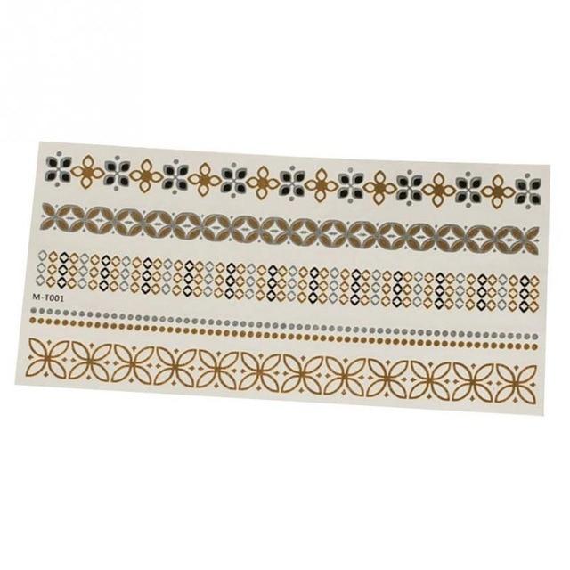 Bohemian Women Men Body Art Gold Metallic Tattoo Sticker Chain Bracelet Fake Jewelry Waterproof Temporary Tattoos Sticker #20