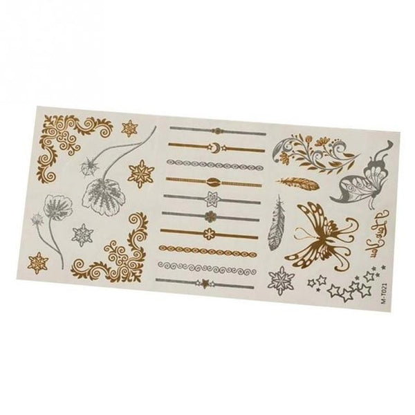 Bohemian Women Men Body Art Gold Metallic Tattoo Sticker Chain Bracelet Fake Jewelry Waterproof Temporary Tattoos Sticker #20