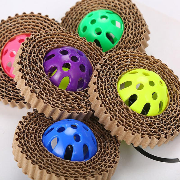New Funny Pet Cat Scratch Board Cat Toy Corrugated Paper Cat Claw Board With Plastic Bell Ball Wholesale