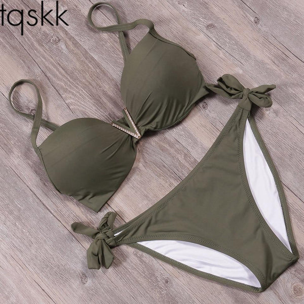 TQSKK 2019 New Sexy Push Up Low Waist Bikinis Solid Women Swimsuit Female Summer Beach Wear Bikini Set Swim Bathing Suit Biquini