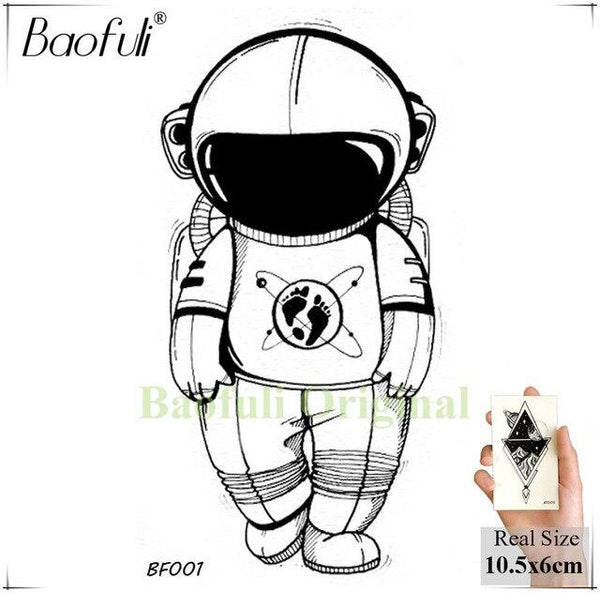 BAOFULI Men Black Waterproof Temporary Tattoo Astronaut Children Universe Series Fake Arm Tatoos Body Art Cartoon Tattoo Sticker