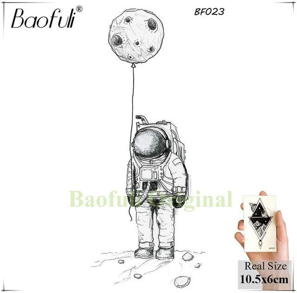 BAOFULI Men Black Waterproof Temporary Tattoo Astronaut Children Universe Series Fake Arm Tatoos Body Art Cartoon Tattoo Sticker