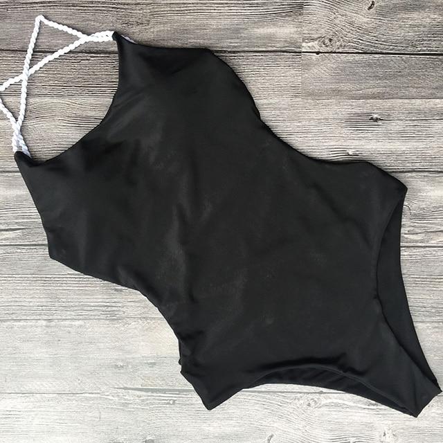 Sexy One Piece Swimsuit Black Monokini Backless Trikini 2018 Swimwear Women Bikinis Thong Triquini Female Bandage Bathing Suits