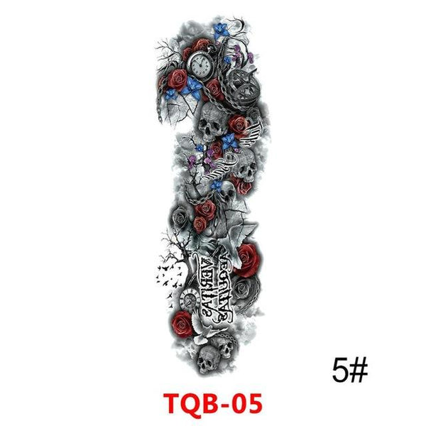 Large Arm Sleeve Tattoo Waterproof Temporary Tattoo Sticker Skull Rose Lotus Women Men Girl Full Flower Body Art Tatoo #288345