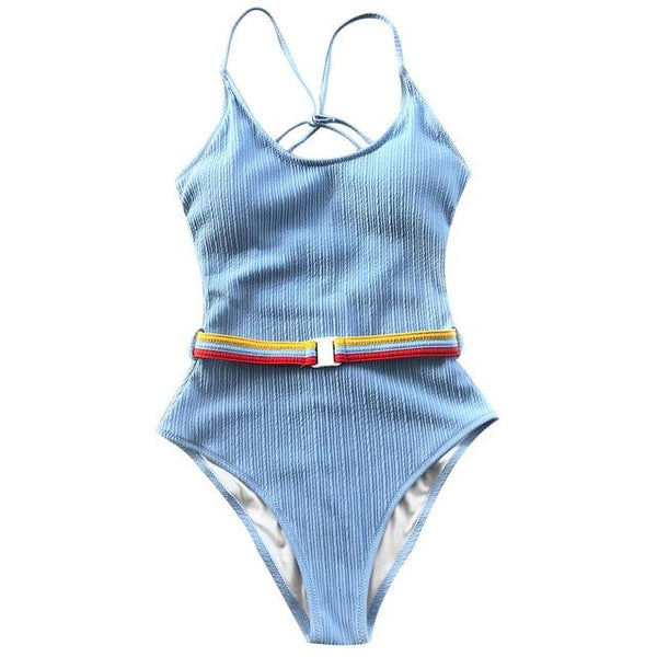 CUPSHE Blue One-piece Swimsuit Women Cut Out Soild Monokinis With Single Waistband 2019 New Girl Beach Bathing Suit Swimwear