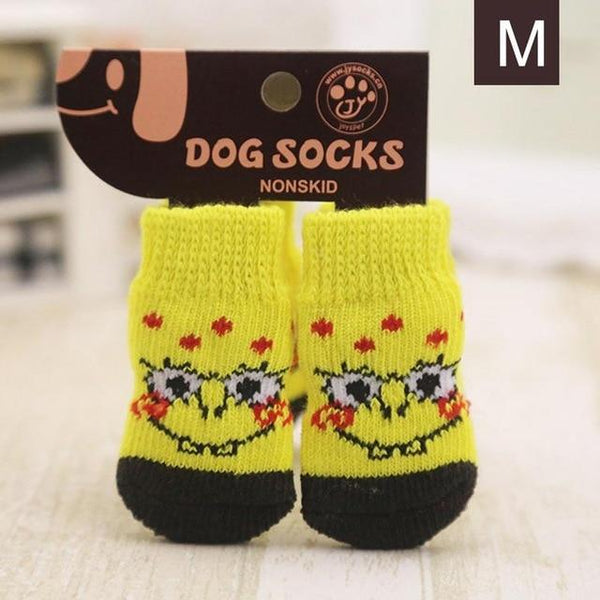 4PCS Warm Puppy Dog Shoes Soft Acrylic Pet Knits Socks Cute Cartoon Anti Slip Anti Skid Socks For Small Dogs Pet Products S/M/L