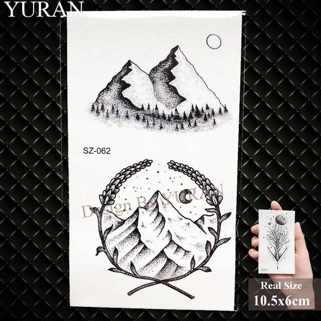 YURAN Black Iceberg Temporary Tattoo Stickers Mountain Arm Art Men Fake Tatoos Triangle Women Rivers Land Water Transfer Tattoo