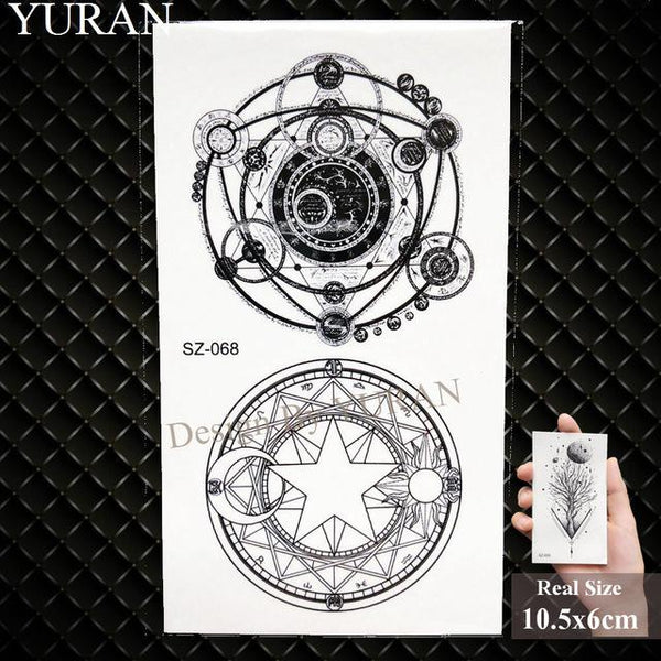 YURAN Black Iceberg Temporary Tattoo Stickers Mountain Arm Art Men Fake Tatoos Triangle Women Rivers Land Water Transfer Tattoo