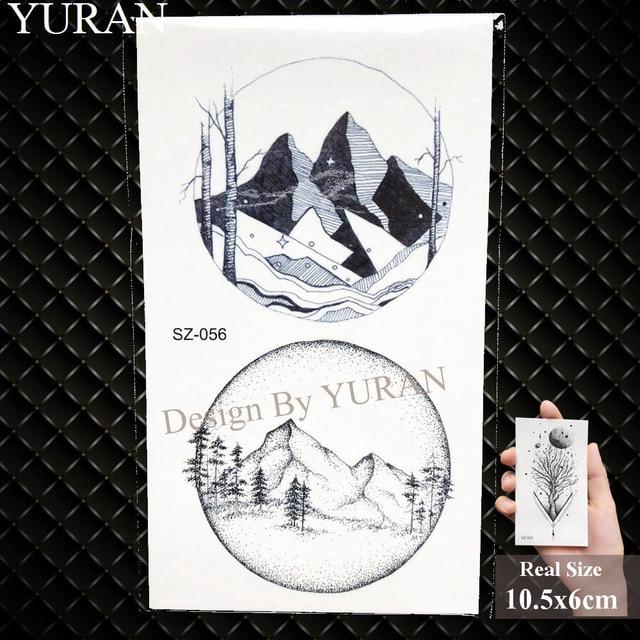YURAN Black Iceberg Temporary Tattoo Stickers Mountain Arm Art Men Fake Tatoos Triangle Women Rivers Land Water Transfer Tattoo