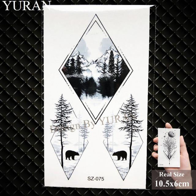 YURAN Black Iceberg Temporary Tattoo Stickers Mountain Arm Art Men Fake Tatoos Triangle Women Rivers Land Water Transfer Tattoo