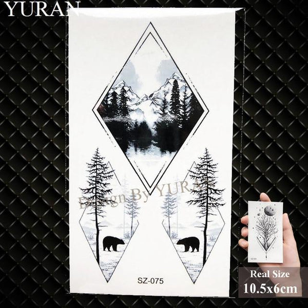 YURAN Black Iceberg Temporary Tattoo Stickers Mountain Arm Art Men Fake Tatoos Triangle Women Rivers Land Water Transfer Tattoo