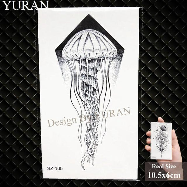 YURAN Black Iceberg Temporary Tattoo Stickers Mountain Arm Art Men Fake Tatoos Triangle Women Rivers Land Water Transfer Tattoo