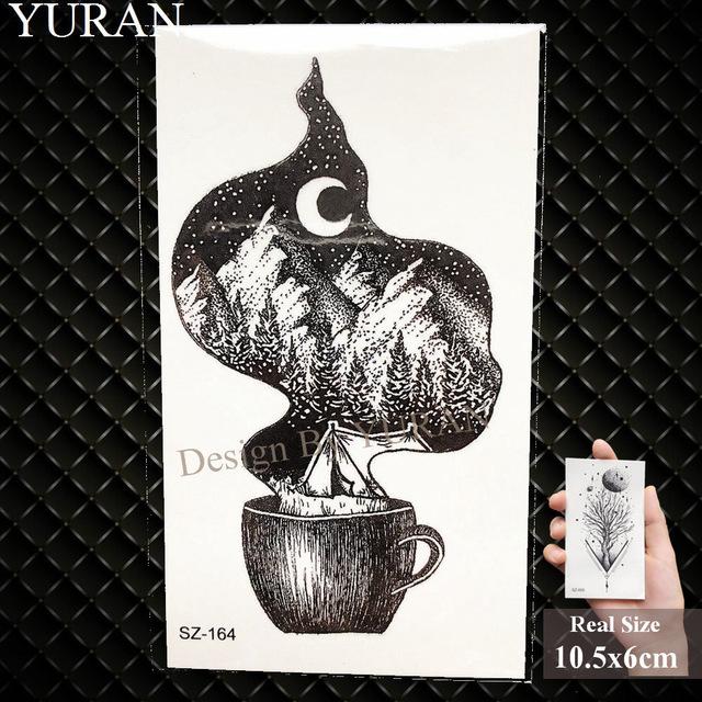 YURAN Black Iceberg Temporary Tattoo Stickers Mountain Arm Art Men Fake Tatoos Triangle Women Rivers Land Water Transfer Tattoo