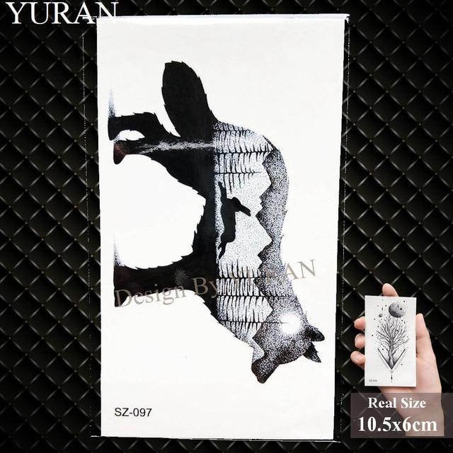 YURAN Men Fashion Black Tattoo Stickers Little Peak Wolf Temporary Tattoo Women Body Art Painting Forearm Waterproof Tatoos Moon