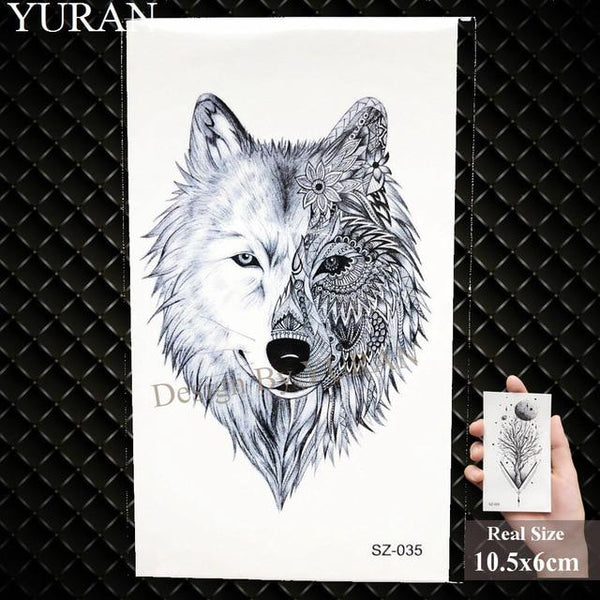 YURAN Men Fashion Black Tattoo Stickers Little Peak Wolf Temporary Tattoo Women Body Art Painting Forearm Waterproof Tatoos Moon