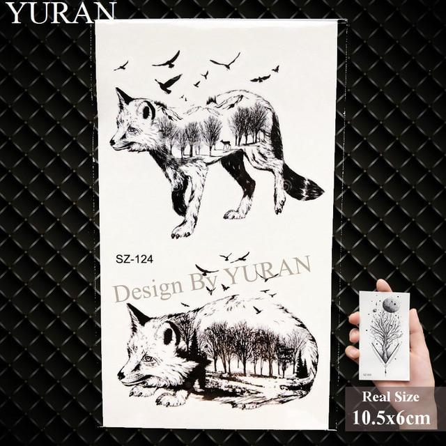 YURAN Men Fashion Black Tattoo Stickers Little Peak Wolf Temporary Tattoo Women Body Art Painting Forearm Waterproof Tatoos Moon