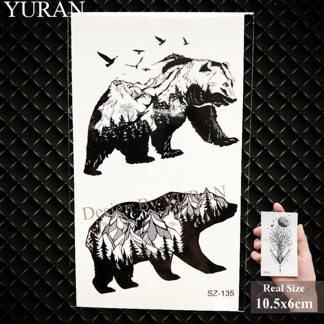 YURAN Men Fashion Black Tattoo Stickers Little Peak Wolf Temporary Tattoo Women Body Art Painting Forearm Waterproof Tatoos Moon