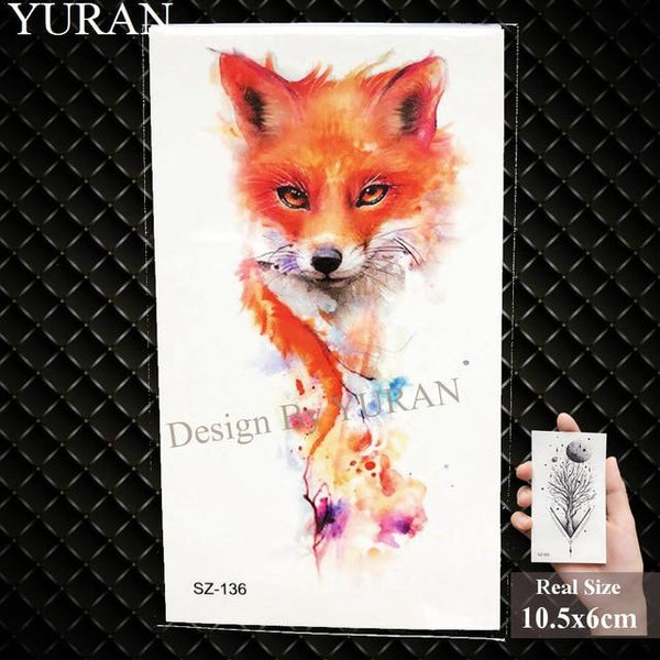 YURAN Men Fashion Black Tattoo Stickers Little Peak Wolf Temporary Tattoo Women Body Art Painting Forearm Waterproof Tatoos Moon