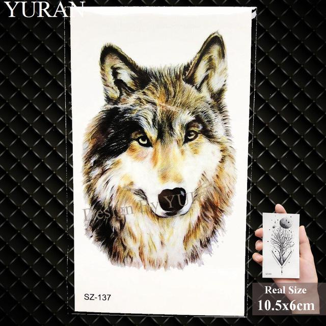 YURAN Men Fashion Black Tattoo Stickers Little Peak Wolf Temporary Tattoo Women Body Art Painting Forearm Waterproof Tatoos Moon