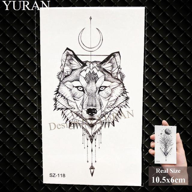 YURAN Men Fashion Black Tattoo Stickers Little Peak Wolf Temporary Tattoo Women Body Art Painting Forearm Waterproof Tatoos Moon