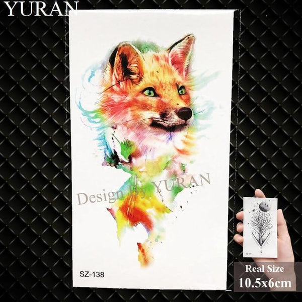 YURAN Men Fashion Black Tattoo Stickers Little Peak Wolf Temporary Tattoo Women Body Art Painting Forearm Waterproof Tatoos Moon