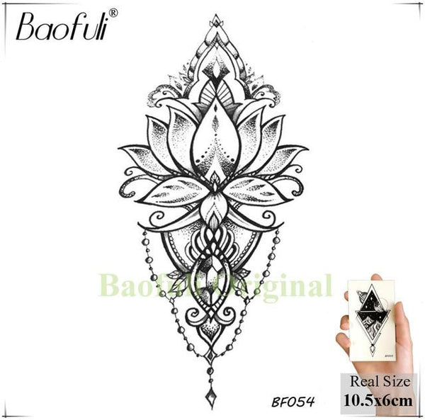 BAOFULI Women DIY Henna Flowers Temporary Tattoo Black Lotus Sleeve Fake Tatoos Body Art Jewelry Waterproof Arm Tattoo Stickers