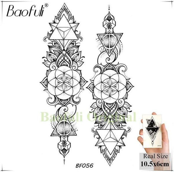 BAOFULI Women DIY Henna Flowers Temporary Tattoo Black Lotus Sleeve Fake Tatoos Body Art Jewelry Waterproof Arm Tattoo Stickers