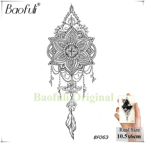 BAOFULI Women DIY Henna Flowers Temporary Tattoo Black Lotus Sleeve Fake Tatoos Body Art Jewelry Waterproof Arm Tattoo Stickers