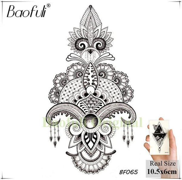 BAOFULI Women DIY Henna Flowers Temporary Tattoo Black Lotus Sleeve Fake Tatoos Body Art Jewelry Waterproof Arm Tattoo Stickers