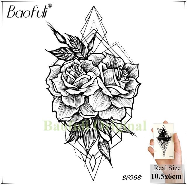 BAOFULI Women DIY Henna Flowers Temporary Tattoo Black Lotus Sleeve Fake Tatoos Body Art Jewelry Waterproof Arm Tattoo Stickers