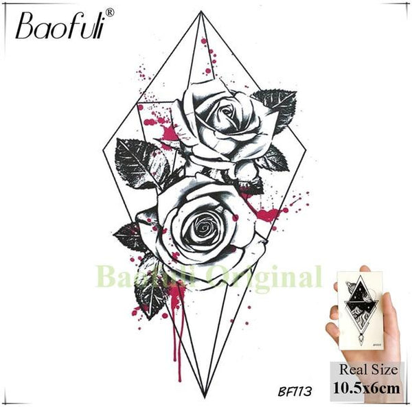 BAOFULI Women DIY Henna Flowers Temporary Tattoo Black Lotus Sleeve Fake Tatoos Body Art Jewelry Waterproof Arm Tattoo Stickers