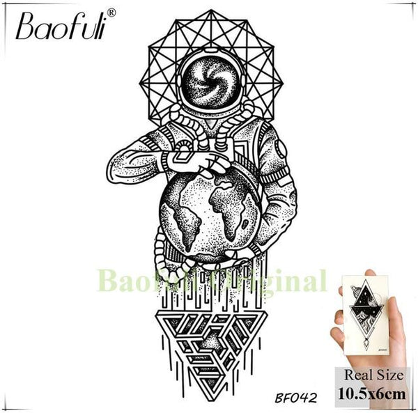 BAOFULI DIY Men Temporary Universe Cosmonaut Tattoo Black Waterproof Fake Tattoo Transferable Body Arm Astronaut Tatoos Stickers