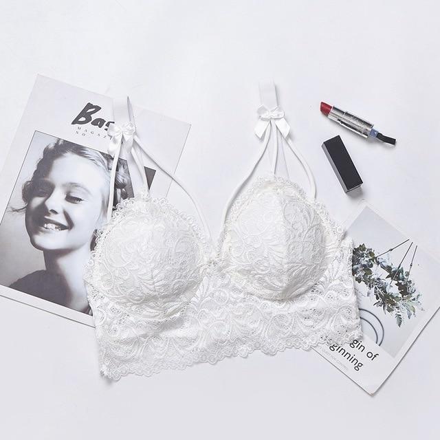 Women's Padded Bras Sweet Bow Push Up Lingerie Lace Flower Bra Bustier Seamless Bralette Bra