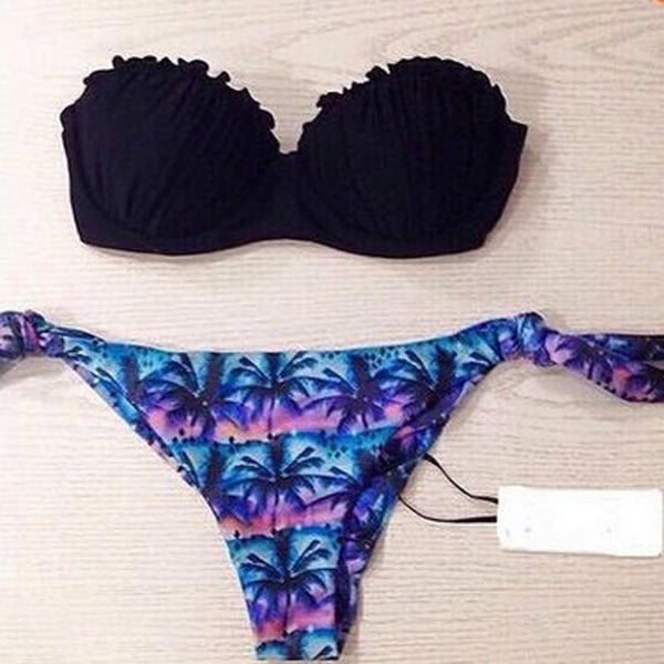 Solid Bikini Women Tops And Bottoms Bandage Swimwear Women Ruffle Swimwear Bra And Shorts Print Swimsuit Female Bikini 2019