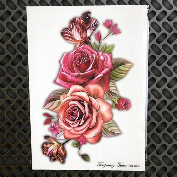 Roses Waterproof Temporary Tattoo Stickers Women Dating Makeup Back Art Tattoo Paste 21x15CM Large Body Arm Chest Tatoo Wall