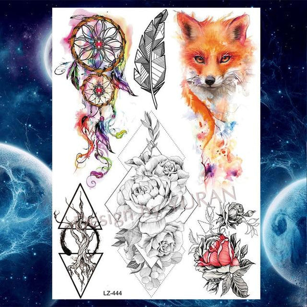 Black Diamond Geometry Owl Temporary Tattoo Sticker WOmen Fake Henna Waterproof Tattoo Decals 21*15CM Crystal Body Art ARm Tatoo