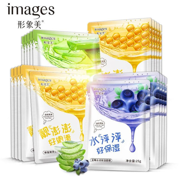 Images 1Pcs Mask Plant Cosmetic SkinCare Beauty Moisturizing Oil Control Whitening Brighten Sheet Mask Aloe Honey Blueberry Mask