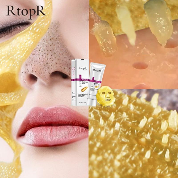RtopR New Gold Remove Blackhead Mask Face Pore Peeling Acne Treatment Nose Deep Cleansing Face Whitening Hydrating  Golden mud